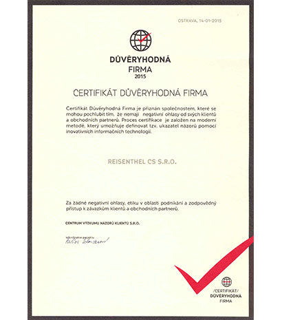 Certifikát důvěryhodná firma 2015